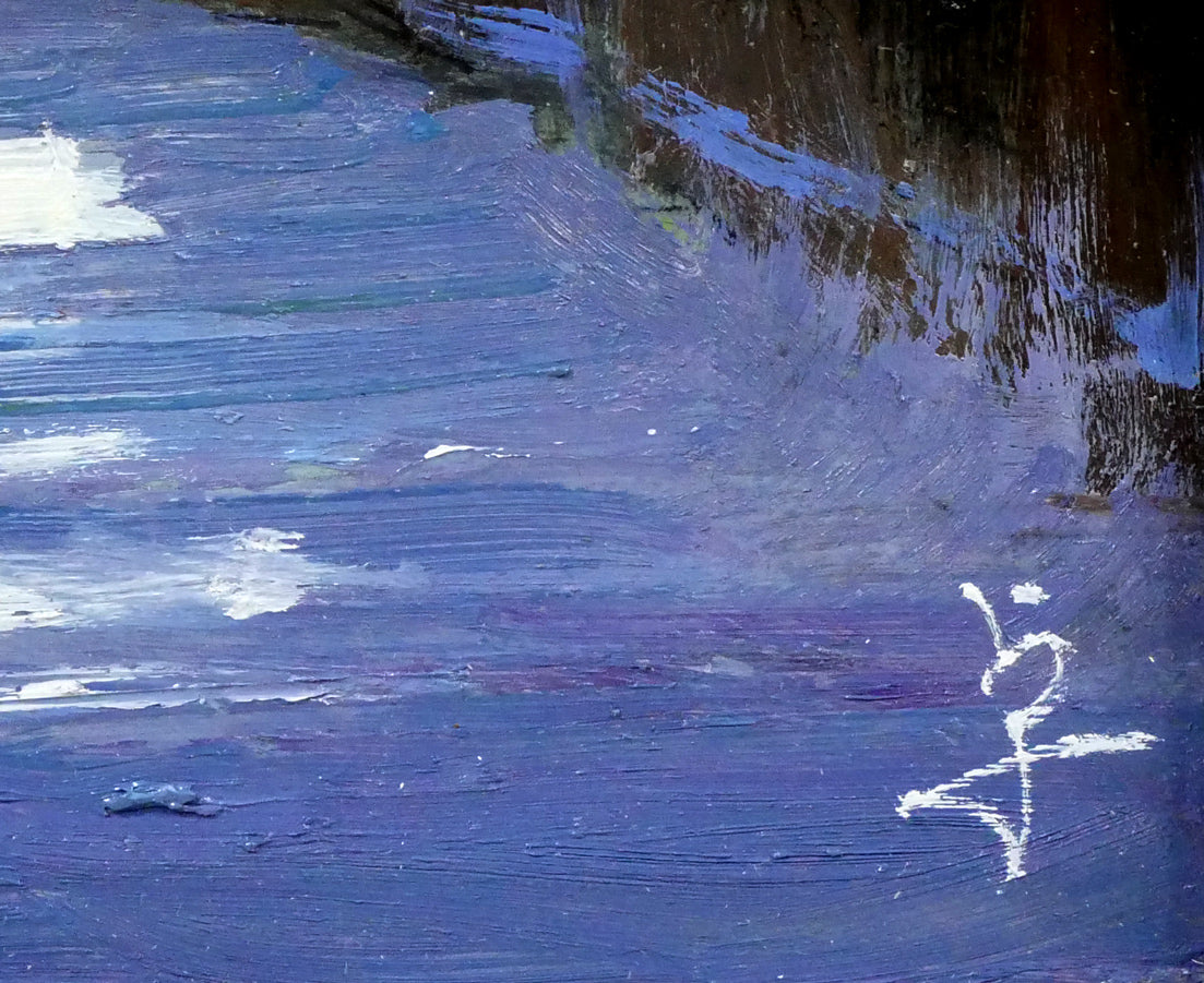 長岡卓「竹林の木漏れ日（京都嵯峨野）」油絵・F4号　サイン拡大画像