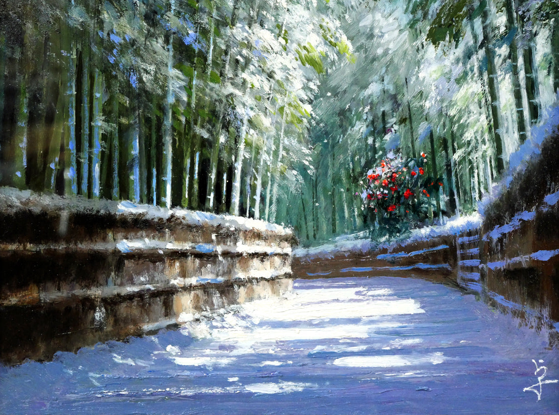 長岡卓「竹林の木漏れ日（京都嵯峨野）」油絵・F4号　拡大画像2