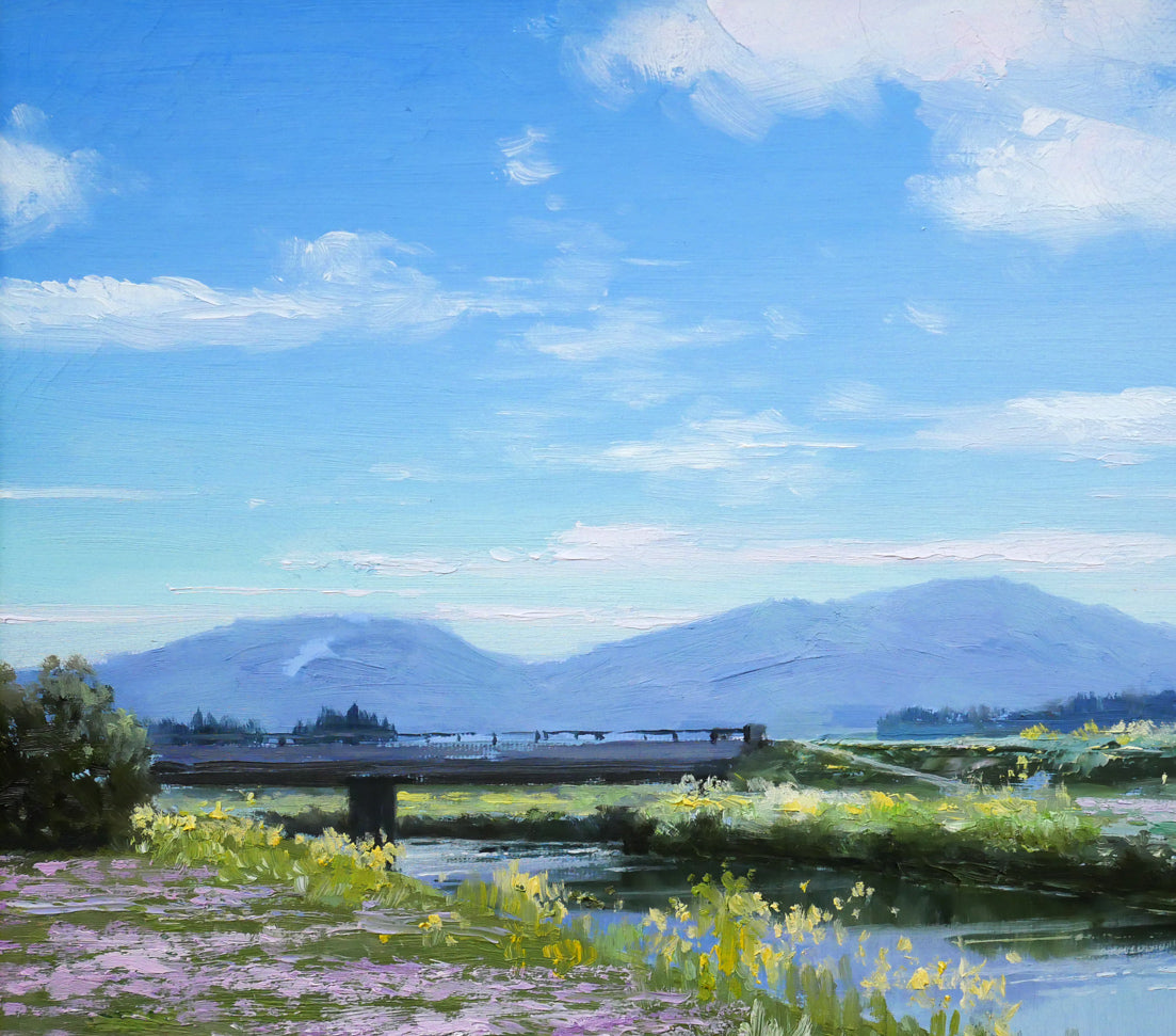 長岡卓「れんげ草」油絵・F8号 – 小竹美術
