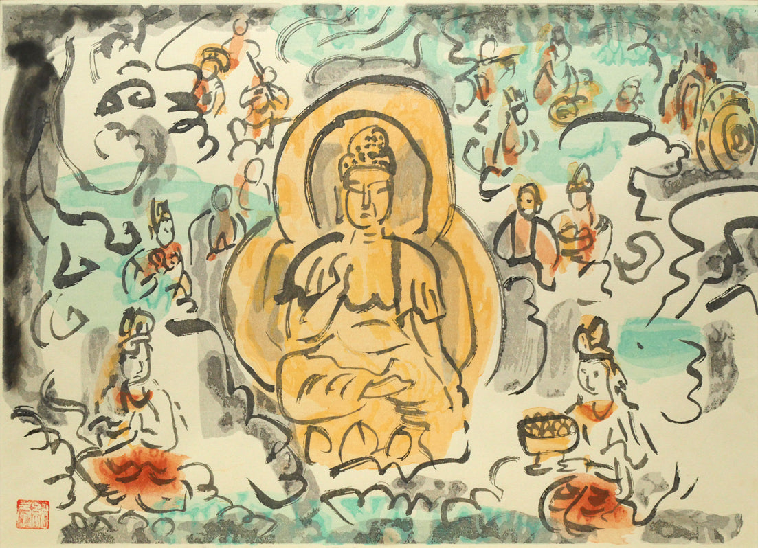 中川紀元「菩薩像」木版画　作品全体画像