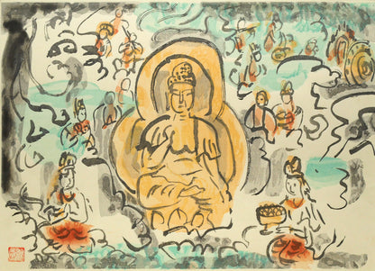 中川紀元「菩薩像」木版画　作品全体画像