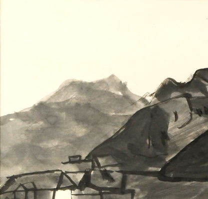 中川一政「港」水墨画（20.8×20cm）　拡大画像1