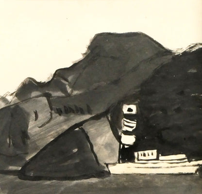 中川一政「港」水墨画（20.8×20cm）　拡大画像2