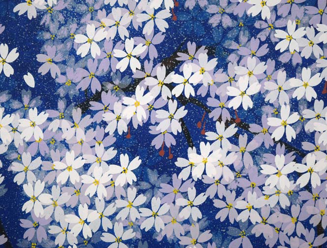 中島千波「春の宵　枝垂桜」シルクスクリーン版画　拡大画像5