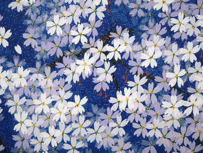 中島千波「春の宵　枝垂桜」シルクスクリーン版画　拡大画像5