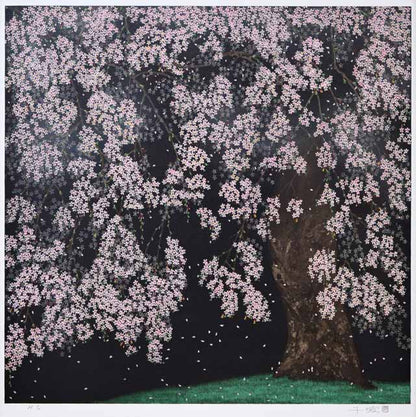 中島千波「桜花春宵」リトグラフ　作品全体拡大画像