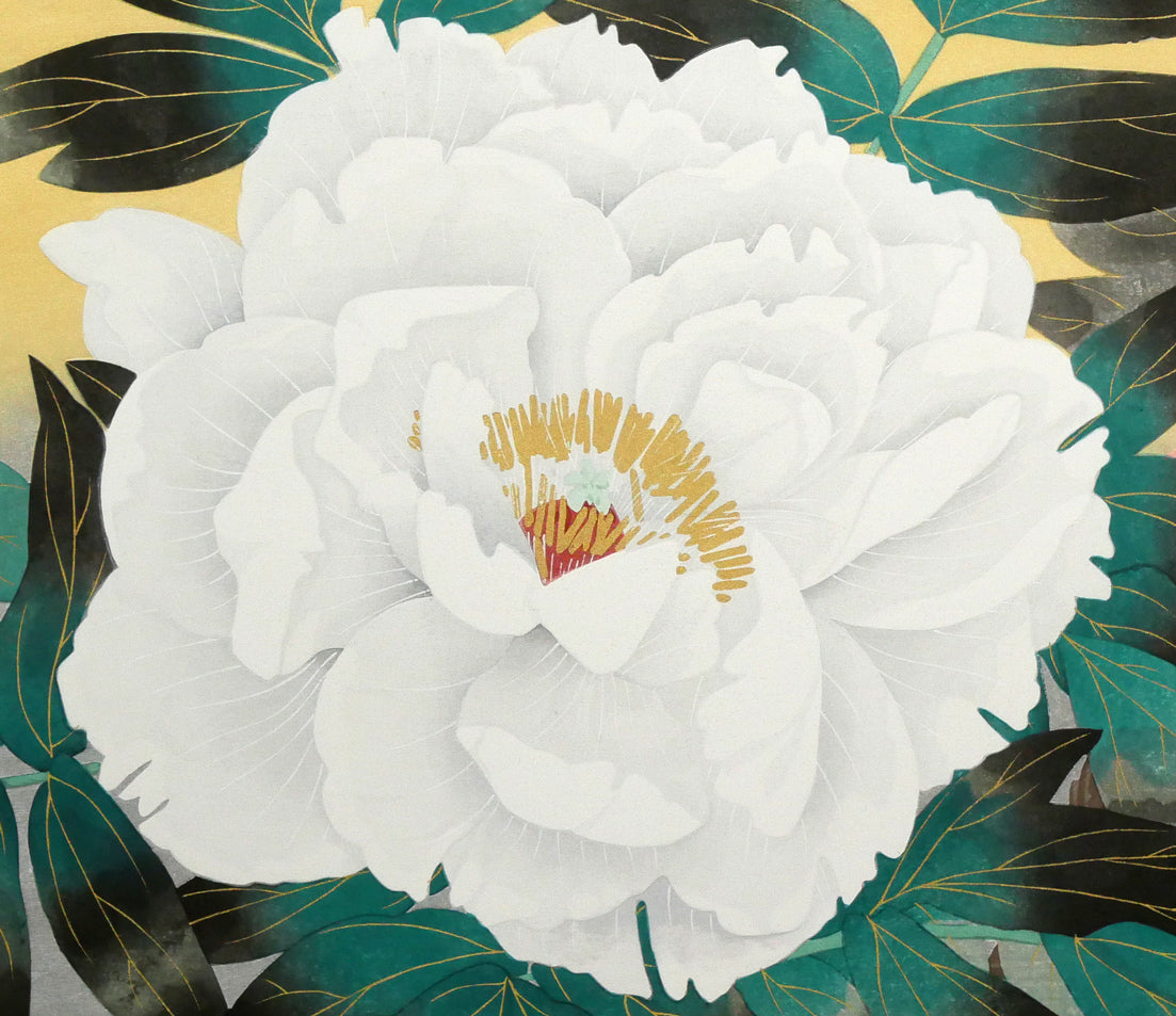 中島千波「紅白富貴花（牡丹）」木版画　拡大画像5