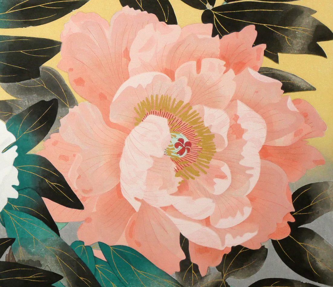 中島千波「紅白富貴花（牡丹）」木版画　拡大画像6