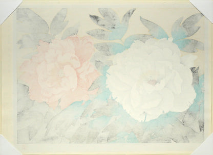 中島千波「紅白富貴花（牡丹）」木版画　作品シート裏側画像
