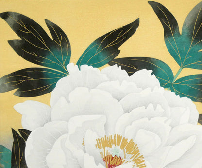 中島千波「紅白富貴花（牡丹）」木版画　拡大画像1