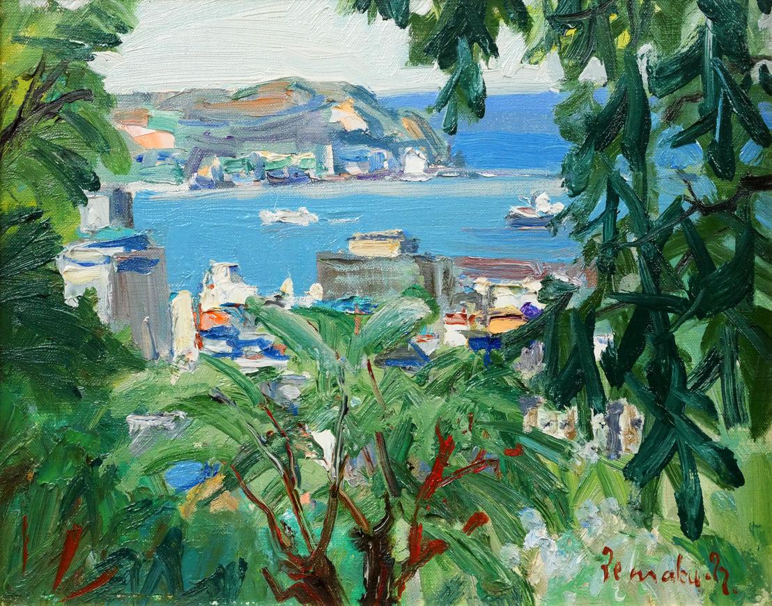 中村善策「小樽展望」油絵・F3号 絵画買取・販売の小竹美術