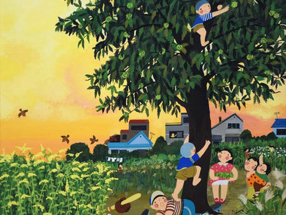 中田ゆう子「栗の木（仮称）」肉筆アクリル画1点物・変形5号　作品全体画像
