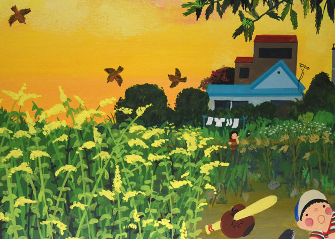 中田ゆう子「栗の木（仮称）」肉筆アクリル画1点物・変形5号　拡大画像3