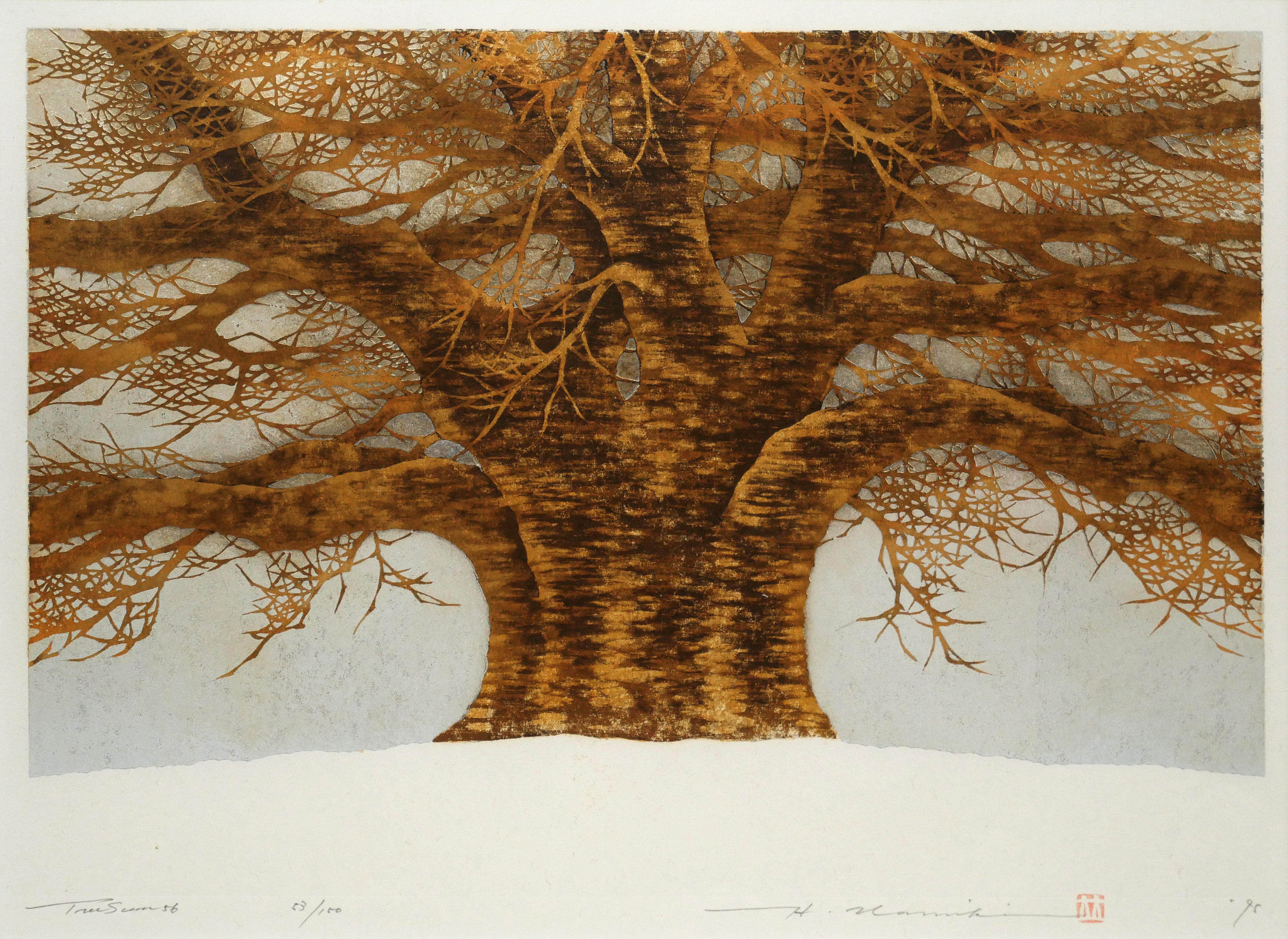 並木一「Tree Scene 56」木版画（箔摺） – 小竹美術