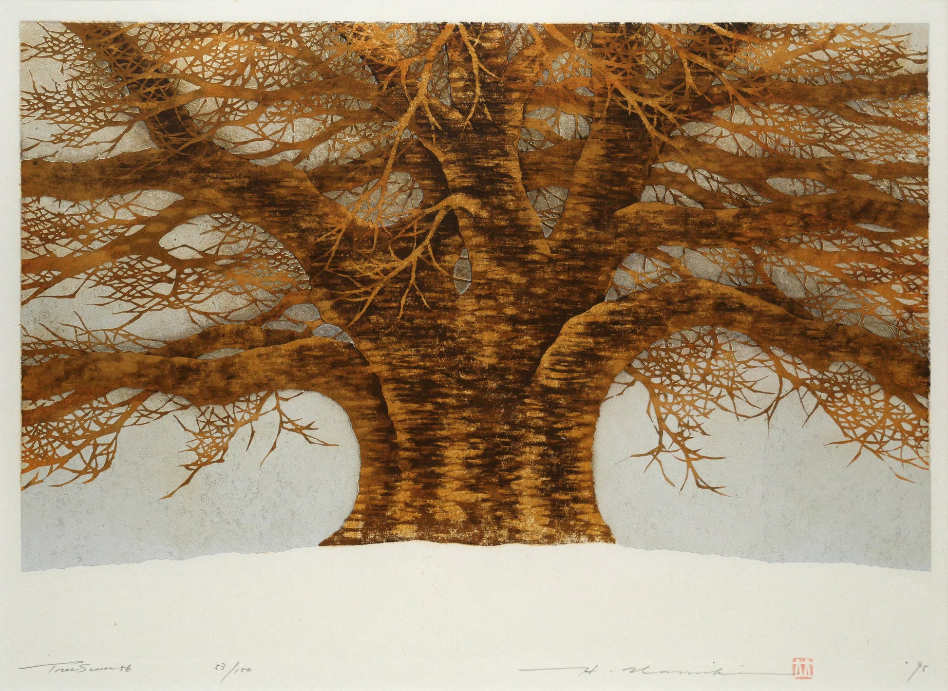 並木一「Tree　Scene　56」木版画（箔摺）　作品全体画像