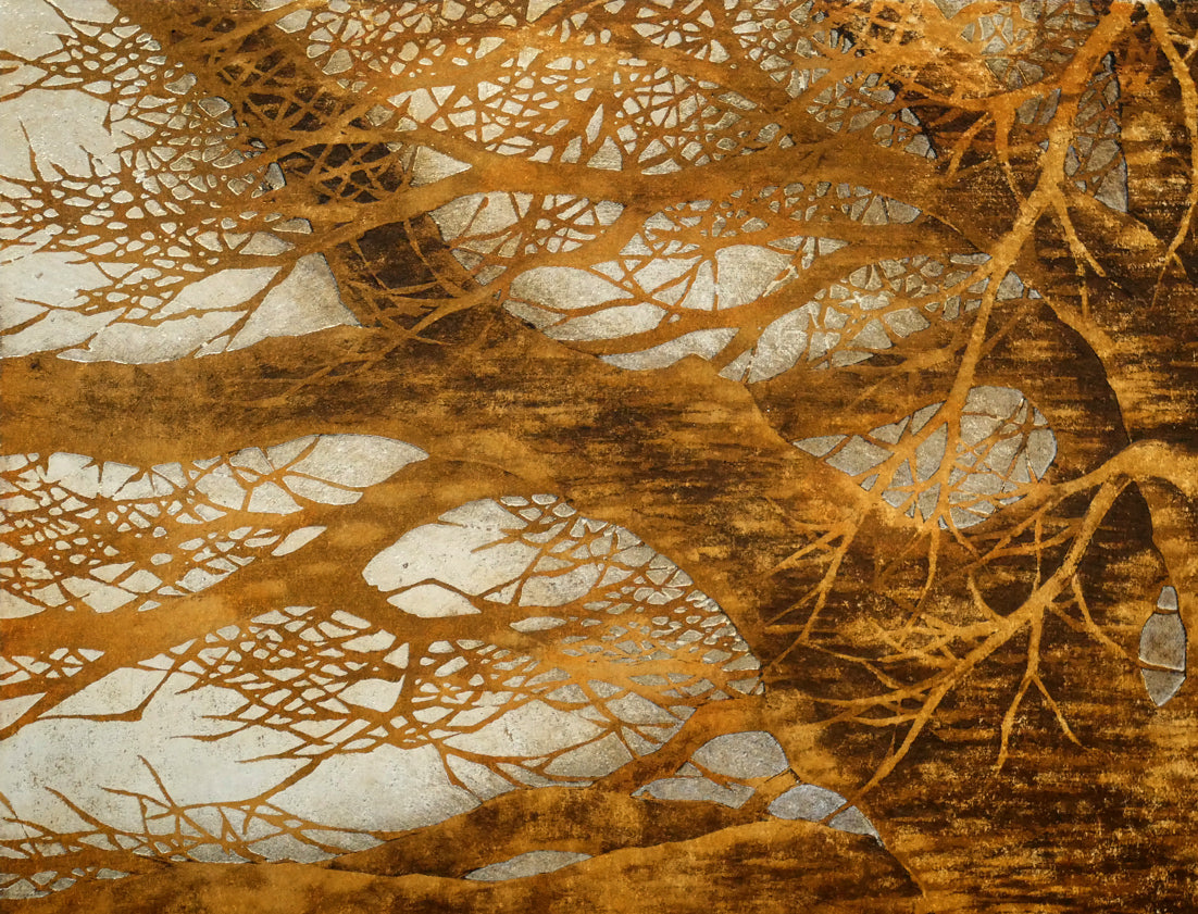 並木一「Tree　Scene　56」木版画（箔摺）　拡大画像1