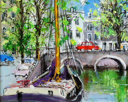 ナンシー　リー（Nancy　Lee）「運河（アムステルダム）」油絵・F6　拡大画像3