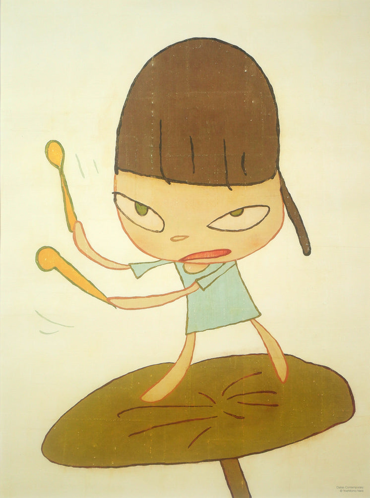 奈良美智「Marching on a Butterbur Leaf（ポスター）」オフセット額装　作品全体拡大画像