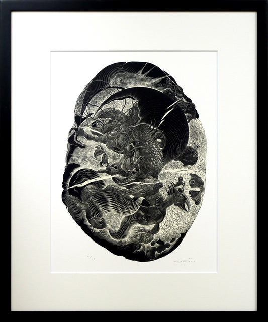二階武宏「群飛」木口木版画