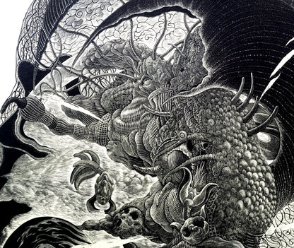 二階武宏「群飛」木口木版画　拡大画像2