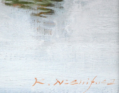 西房浩二「キャッスルガーデン（イギリス）」油絵・F6号　サイン拡大画像
