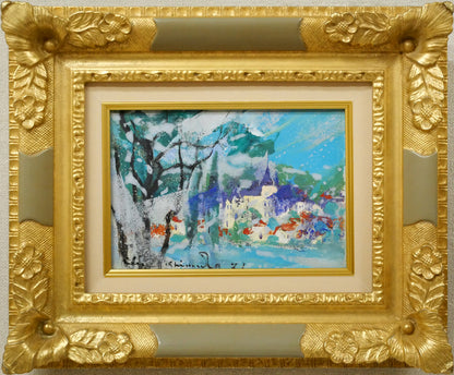 西村計雄「フランスの田舎」油絵・SM