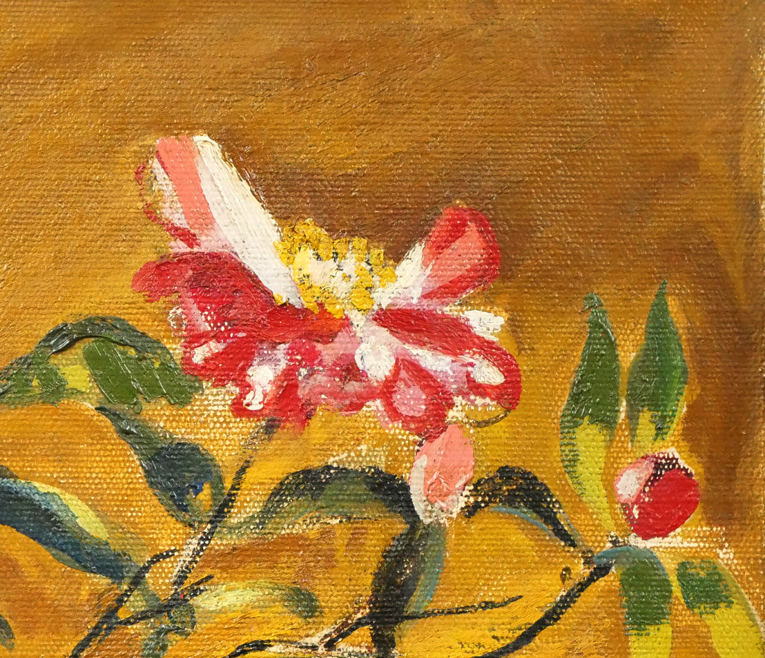 西村計雄「山茶花」油絵・P10号　拡大画像2