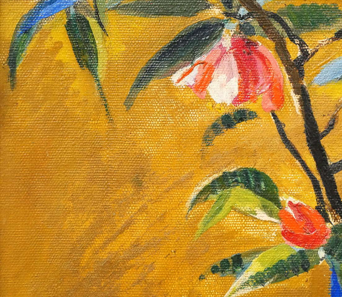 西村計雄「山茶花」油絵・P10号　拡大画像4