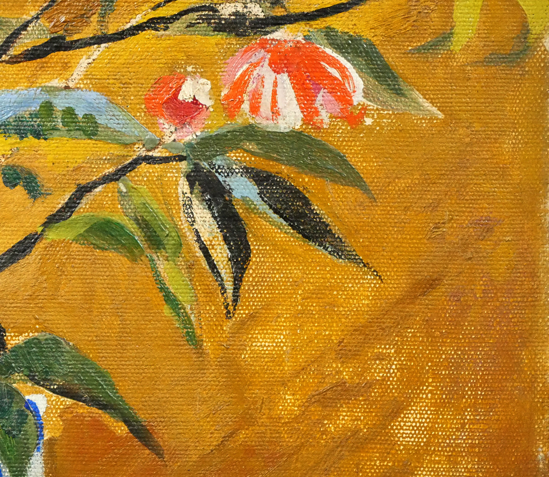 西村計雄「山茶花」油絵・P10号　拡大画像5