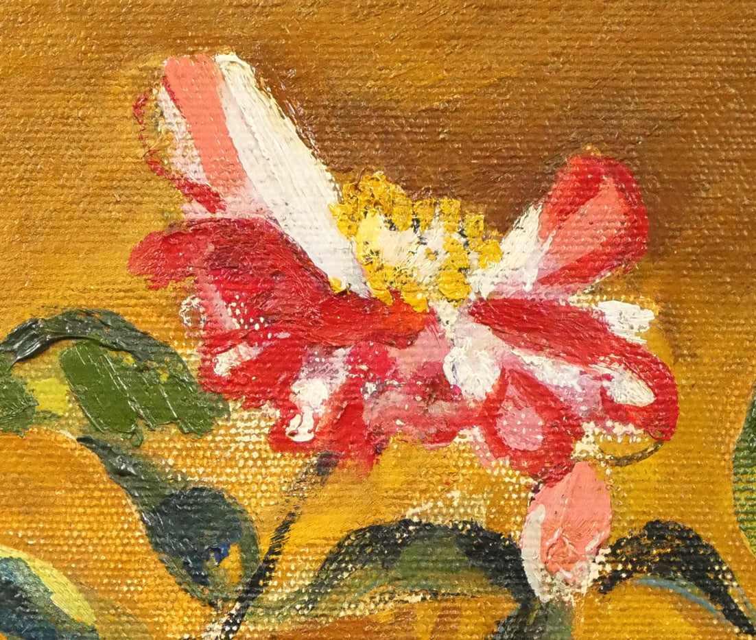 西村計雄「山茶花」油絵・P10号　拡大画像3