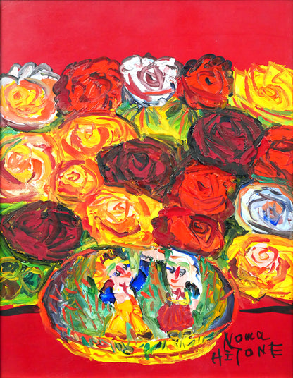 野間仁根「薔薇」油絵・F6号　作品全体画像