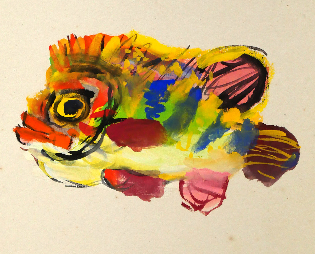 野間仁根「魚　メバル」水彩画・色紙　拡大画像1