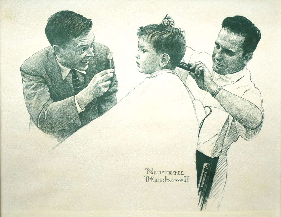 ノーマン　ロックウエル（Norman　Rockwell）「FIRST　HAIRCUT」リトグラフ　作品全体画像