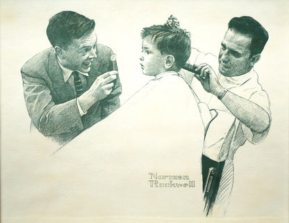ノーマン　ロックウエル（Norman　Rockwell）「FIRST　HAIRCUT」リトグラフ　作品全体画像