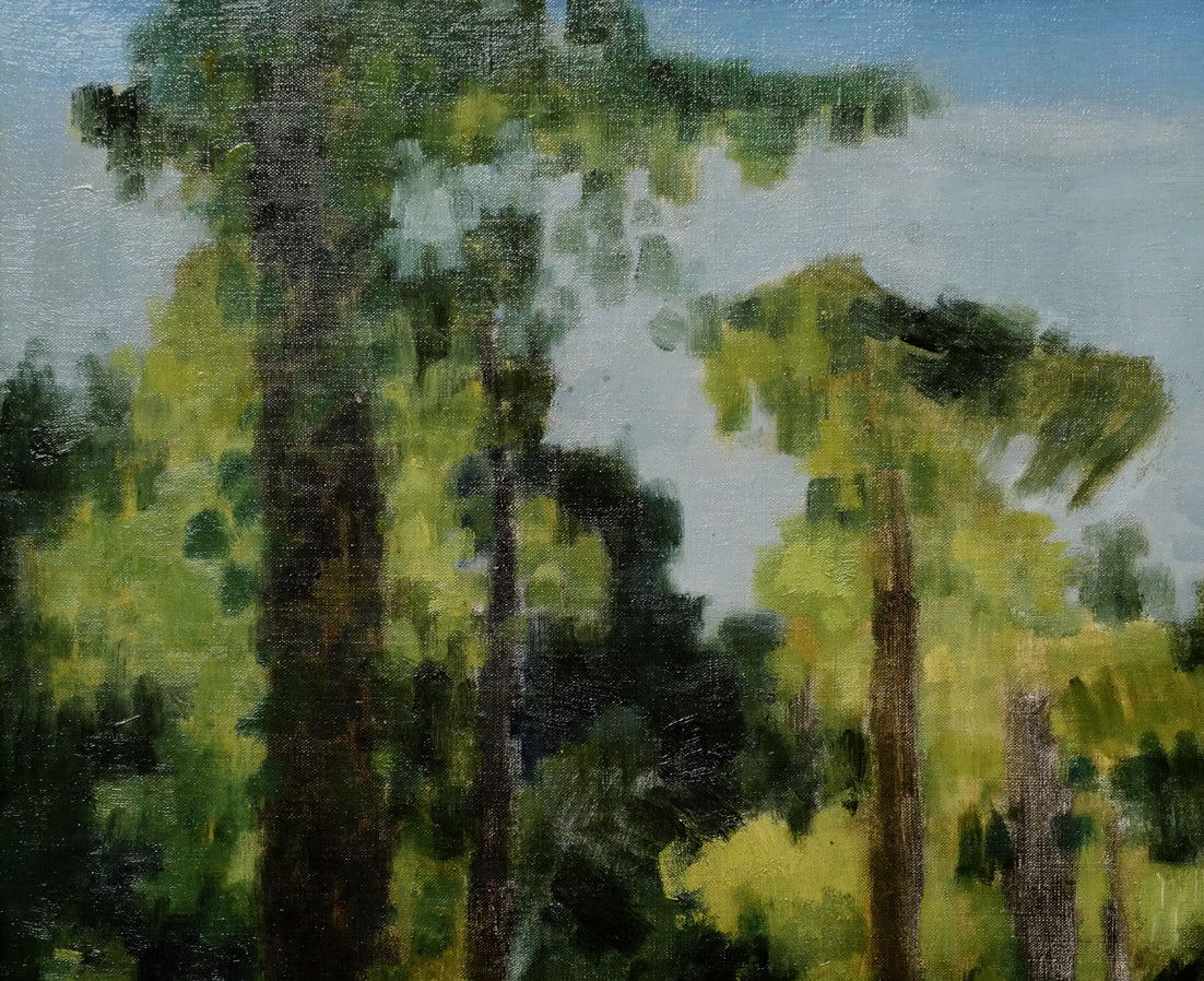 能勢真美「樹木と池（植物園・札幌）」油絵・M15号　拡大画像1