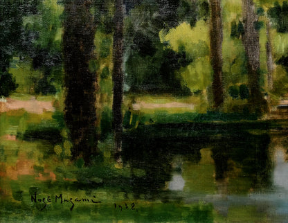 能勢真美「樹木と池（植物園・札幌）」油絵・M15号　拡大画像3