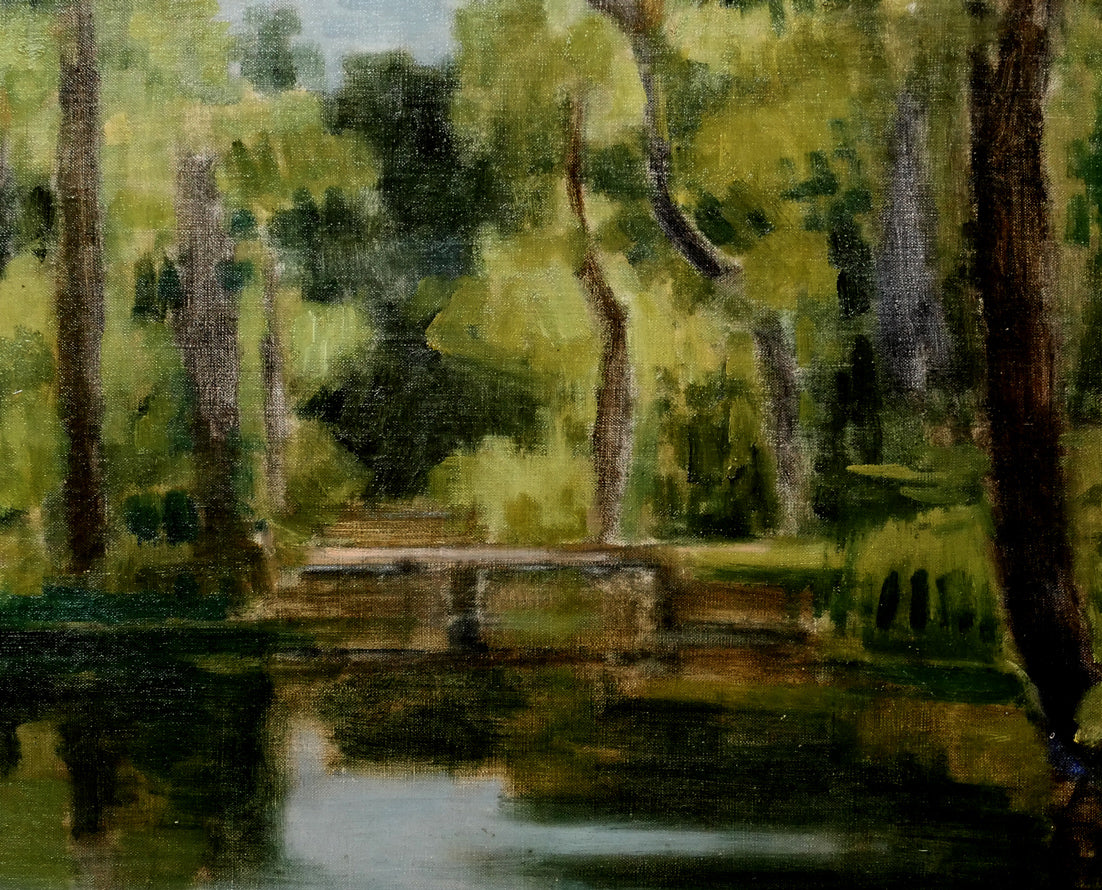 能勢真美「樹木と池（植物園・札幌）」油絵・M15号　拡大画像4