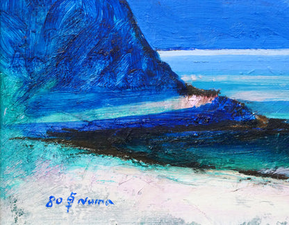 沼田卓「朝の湖（支笏湖：樽前山と風不死岳）」油絵・F6号　拡大画像3