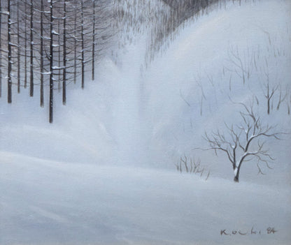 越智紀久張「冬山（北海道風景）」油絵・SM　拡大画像2