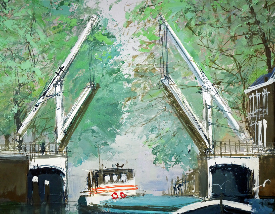 小田切訓「跳橋の開く運河（オランダ・アムステルダム）」油絵・P15号　拡大画像6