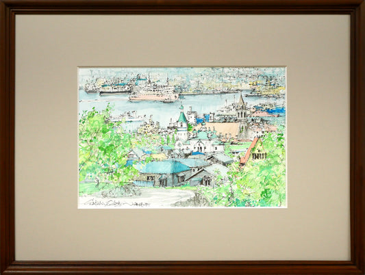 小田切訓「海峡の町（函館）」水彩画・5号