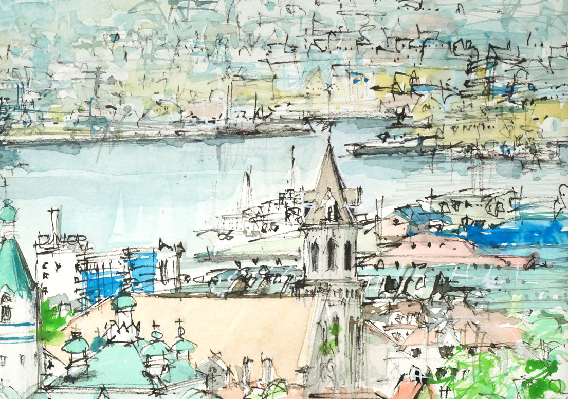 小田切訓「海峡の町（函館）」水彩画・5号　拡大画像2