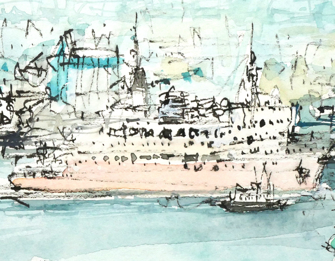 小田切訓「海峡の町（函館）」水彩画・5号　拡大画像5
