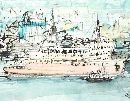 小田切訓「海峡の町（函館）」水彩画・5号　拡大画像5