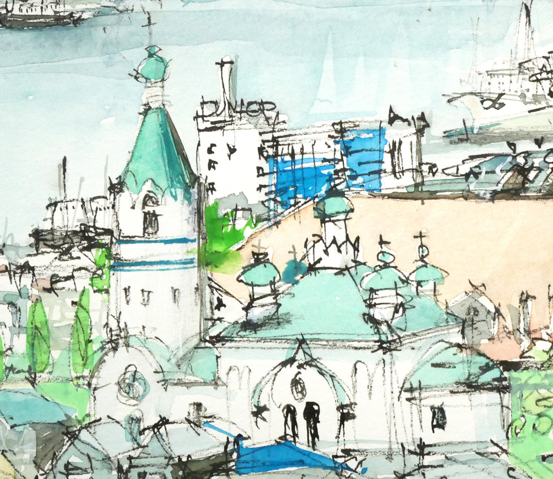 小田切訓「海峡の町（函館）」水彩画・5号　拡大画像6