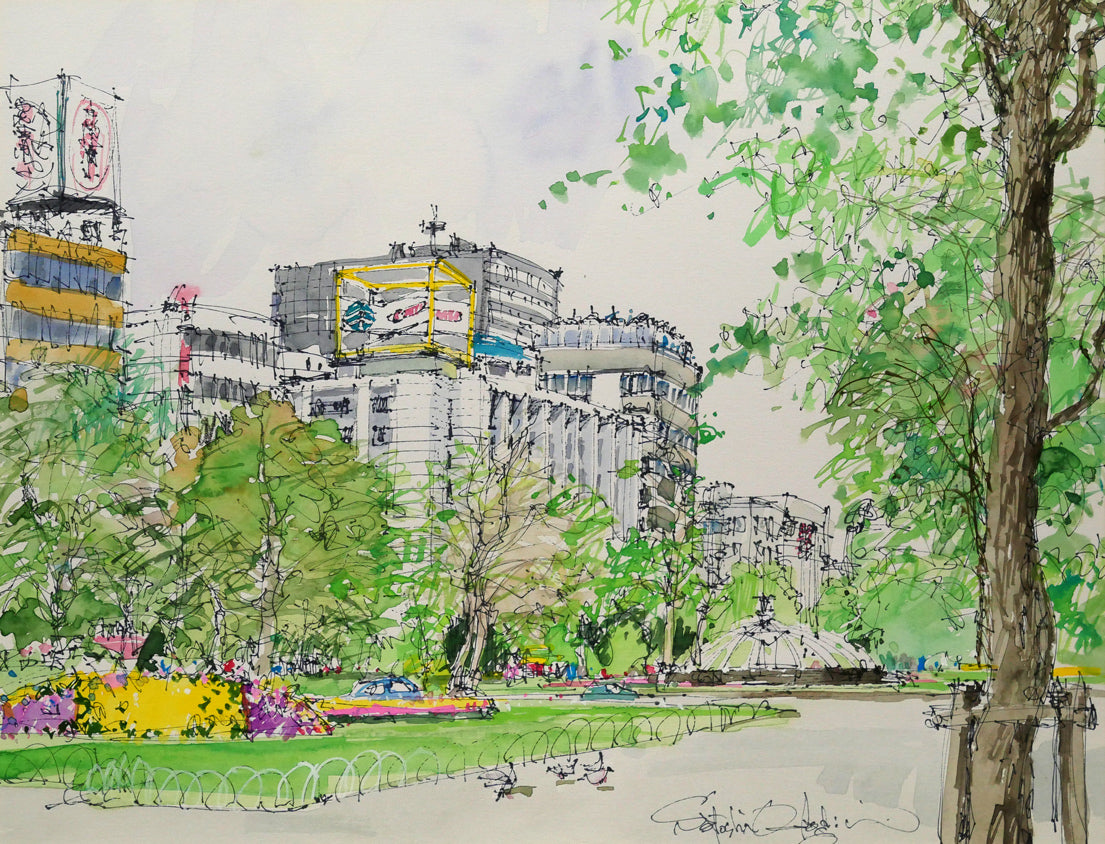 小田切訓「札幌大通公園」水彩画・6号　作品全体画像