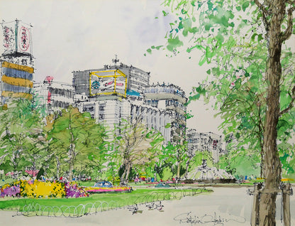 小田切訓「札幌大通公園」水彩画・6号　作品全体画像