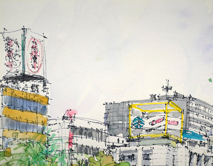 小田切訓「札幌大通公園」水彩画・6号　拡大画像1
