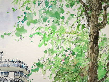 小田切訓「札幌大通公園」水彩画・6号　拡大画像2