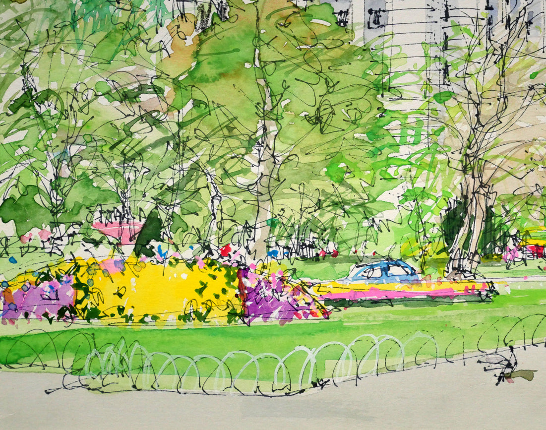 小田切訓「札幌大通公園」水彩画・6号　拡大画像3
